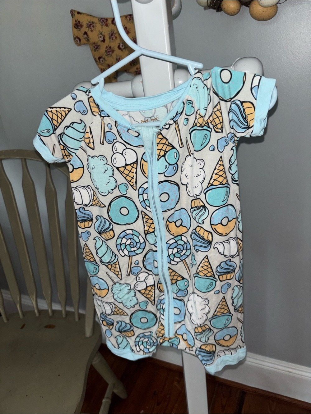 Little Sleepies Blue and Cream Ice Cream Print One-Piece